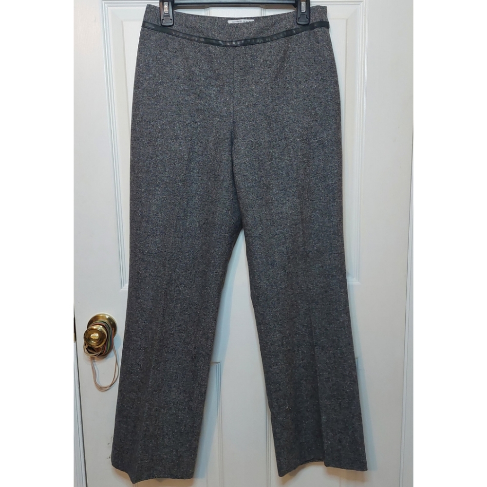 Pendleton Vintage 90s Grey Lambs Wool Dress Pants Leather Trim Petite Size 6